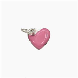 Copper Heart Pendant Pink Enamel Platinum Plated, approx 8mm