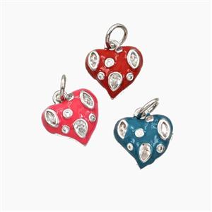 Copper Heart Pendant Pave Zirconia Enamel Platinum Plated Mixed, approx 11mm