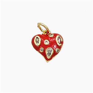 Copper Heart Pendant Pave Zirconia Red Enamel Gold Plated, approx 11mm