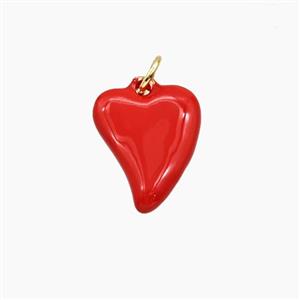 Copper Heart Pendant Red Enamel Gold Plated, approx 12-16mm