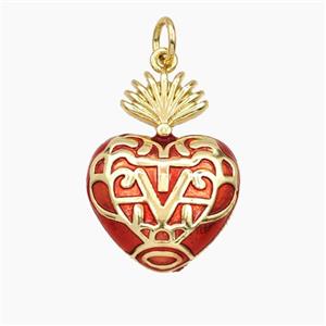 Copper Sacred Heart Pendant Red Painted Gold Plated, approx 16-22mm