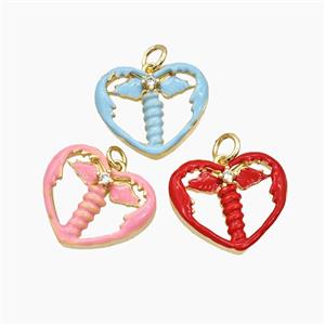 Copper Heart Ange Wings Pendant Pave Zirconia Enamel Gold Plated Mixed, approx 18mm