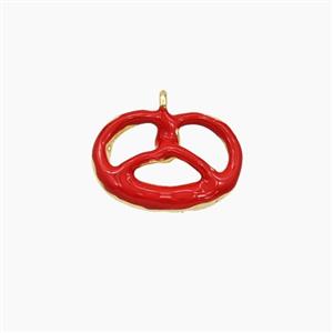 Copper Pretzel Pendant Red Enamel Gold Plated, approx 10-15mm