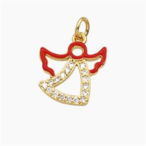 Copper Angel Pendant Pave Zirconia Red Enamel Gold Plated, approx 15mm