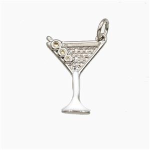 Martini Drink Glass Cup Copper Pendant Pave Zirconia White Enamel Platinum Plated, approx 13-17mm