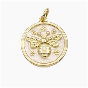 Copper Honeybee Pendant White Painted Coin Gold Plated, approx 16mm