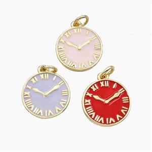 Copper Clock Pendant Enamel Coin Gold Plated Mixed, approx 15mm