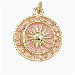 Copper Sun Pendant Pink Painted Gold Plated, approx 19.5mm