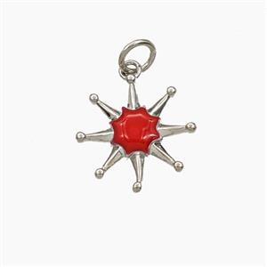 Copper Northstar Pendant Red Enamel Platinum Plated, approx 14.5mm