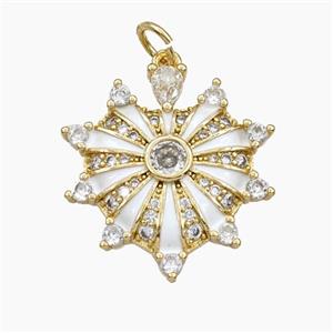 Copper Heart Pendant Pave Zirconia White Enamel Gold Plated, approx 20-21mm