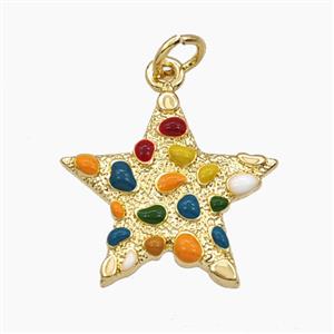 Bohemia Style Copper Star Pendant Multicolor Enamel Gold Plated, approx 19mm