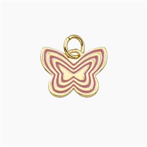 Copper Butterfly Pendant Pink Enamel Gold Plated, approx 11-13.5mm