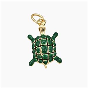 Copper Tortoise Pendant Green Enamel Gold Plated, approx 11-16mm