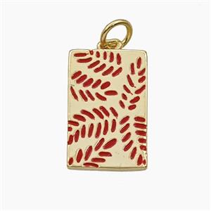 Copper Leaf Pendant Red Enamel Rectangle Gold Plated, approx 11-17mm