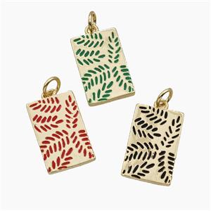 Copper Leaf Pendant Enamel Rectangle Gold Plated Mixed, approx 11-17mm