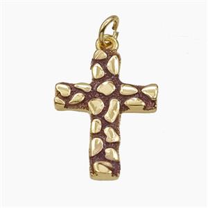 Bohemia Style Copper Cross Pendant Coffee Enamel Gold Plated, approx 15-20mm