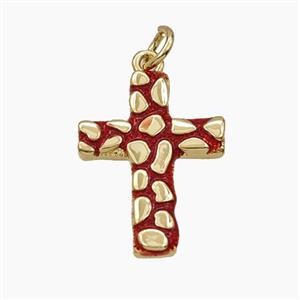 Bohemia Style Copper Cross Pendant Red Enamel Gold Plated, approx 15-20mm