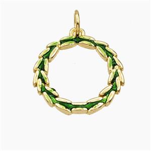 Copper Wreath Pendant Green Painted Gold Plated, approx 17mm