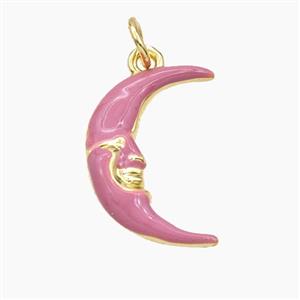 Copper Moon Pendant Pink Enamel Gold Plated, approx 14-19mm