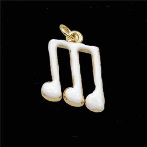 Musical Notes Charms Copper Pendant White Enamel Gold Plated, approx 13.5-15.5mm