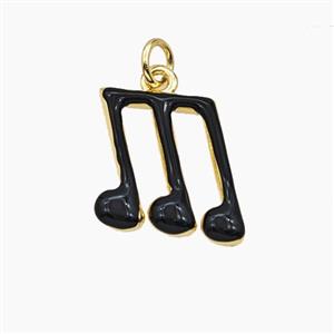 Musical Notes Charms Copper Pendant Black Enamel Gold Plated, approx 13.5-15.5mm