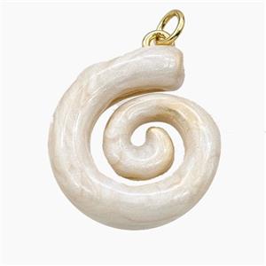 Copper Spiral Pendant White Enamel Gold Plated, approx 21-24mm