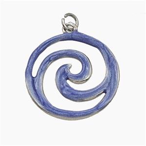 Copper Swirl Circle Pendant Blue Enamel Platinum Plated, approx 20mm