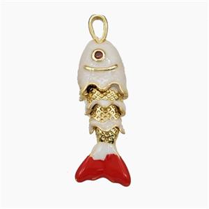 Copper Fish Pendant White Enamel Gold Plated, approx 8-26mm