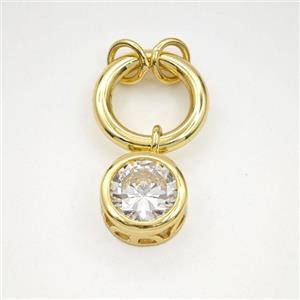 Circle Cubic Zirconia Copper Pendant Gold Plated, approx 11mm, 15mm dia