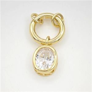 Oval Cubic Zirconia Copper Pendant Gold Plated, approx 10-12mm, 15mm dia