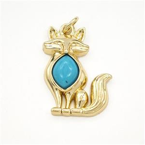 Copper Fox Pendant Pave Turquoise Gold Plated, approx 16-21mm