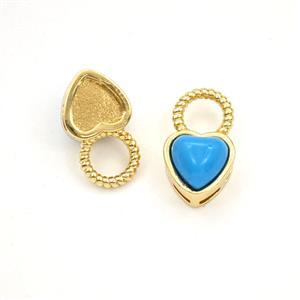 Copper Heart Pendant Pave Blue Turquoise Gold Plated, approx 7.5-13mm