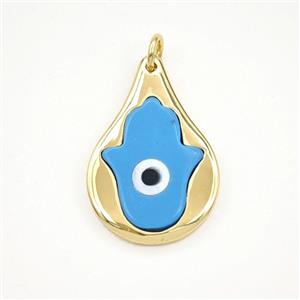 Copper Teardrop Pendant Pave Turquoise Hamsahand Eye Gold Plated, approx 15-23mm