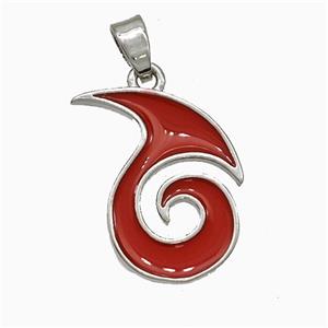 Copper Totem Symbols Pendant Red Enamel Platinum Plated, approx 15-19mm