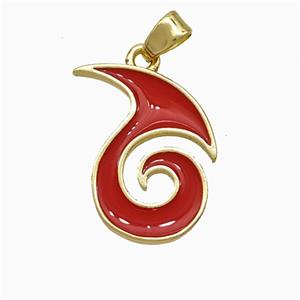 Copper Totem Symbols Pendant Red Enamel Gold Plated, approx 15-19mm