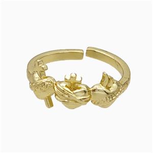 Copper Heart Cross Rings Gold Plated, approx 8mm, 18mm dia