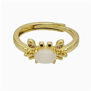 Copper Crab Rings Pave Glass Adjustable Gold Plated, approx 8-14mm, 18mm dia