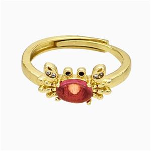 Copper Crab Rings Pave Glass Adjustable Gold Plated, approx 8-14mm, 18mm dia
