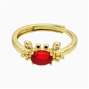 Copper Crab Rings Pave Glass Adjustable Gold Plated, approx 8-14mm, 18mm dia