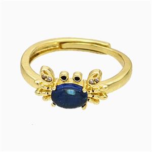 Copper Crab Rings Pave Glass Adjustable Gold Plated, approx 8-14mm, 18mm dia