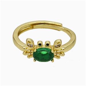 Copper Crab Rings Pave Glass Adjustable Gold Plated, approx 8-14mm, 18mm dia