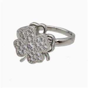 Copper Clover Rings Pave Zirconia Rotatable Adjustable Platinum Plated, approx 12mm, 18mm dia