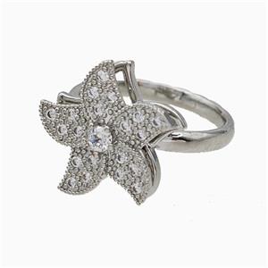 Copper Starfish Rings Pave Zirconia Rotatable Adjustable Platinum Plated, approx 17mm, 18mm dia