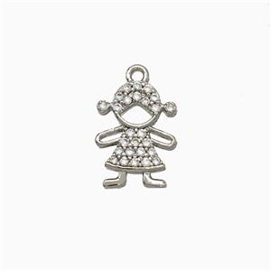 Copper Kids Girls Pendant Pave Zirconia Platinum Plated, approx 10-12mm
