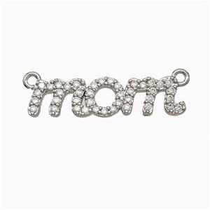 Copper MOM Pendant Pave Zirconia 2loops Platinum Plated, approx 7-27mm
