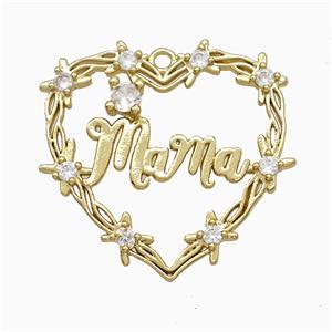 Copper Heart Mama Pendant Pave Zirconia Gold Plated, approx 25mm