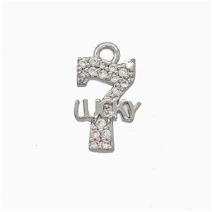 Copper Number 7-Lucky Pendant Pave Zirconia Platinum Plated, approx 7-10mm