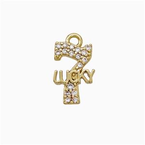Copper Number 7-Lucky Pendant Pave Zirconia Gold Plated, approx 7-10mm