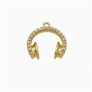 Copper Earphone Pendant Pave Zirconia Gold Plated, approx 11-13mm