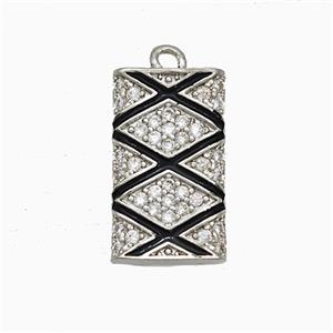 Copper Rectangle Pendant Pave Zirconia Black Enamel Platinum Plated, approx 10-17mm